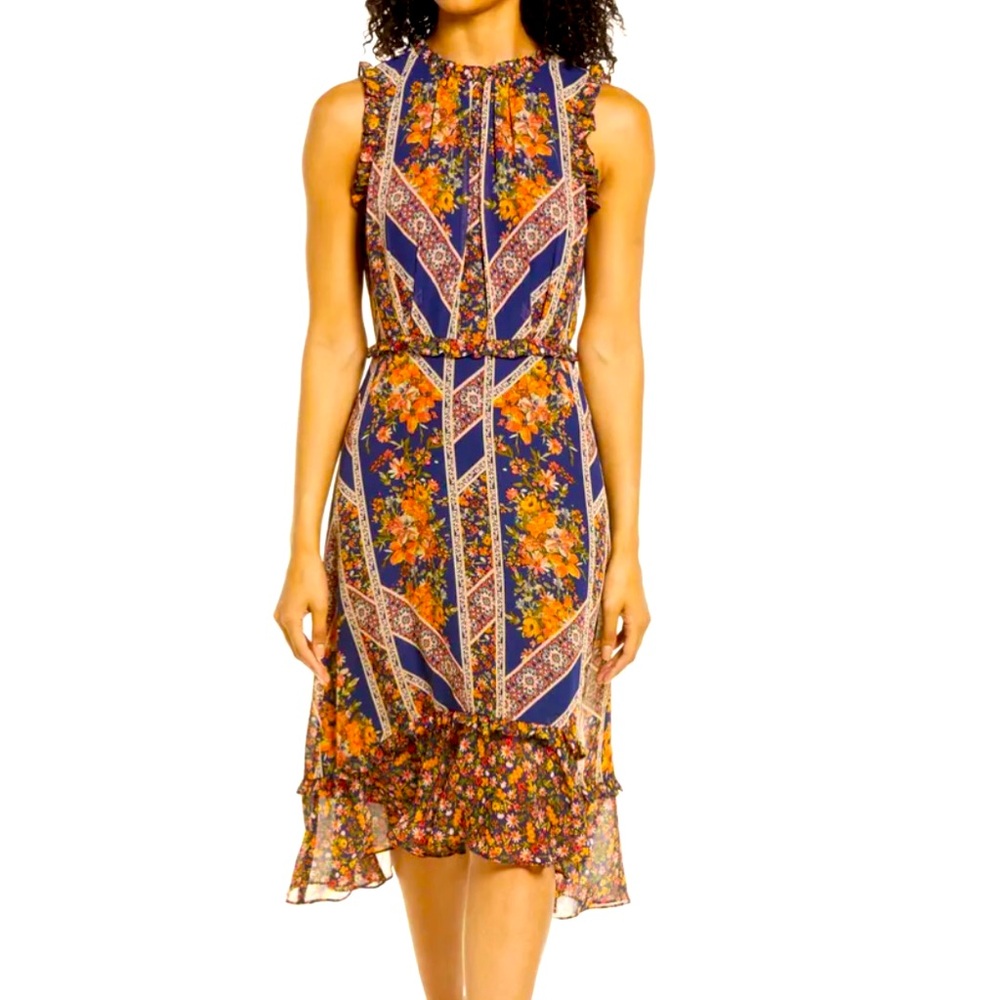 Julia Jordan Floral Scarf Print Ruffle Detail Aline dress